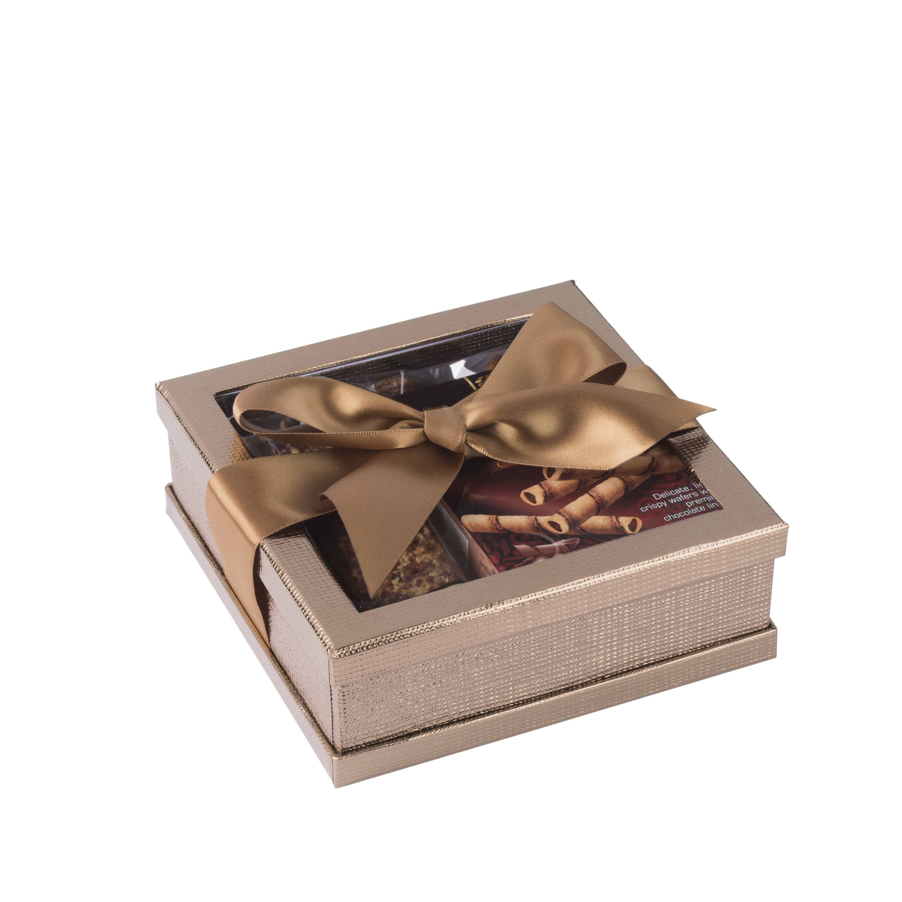 Clear Window Gift Boxes Gold 6" X 6" X 2" 3 Pack With Ribbon